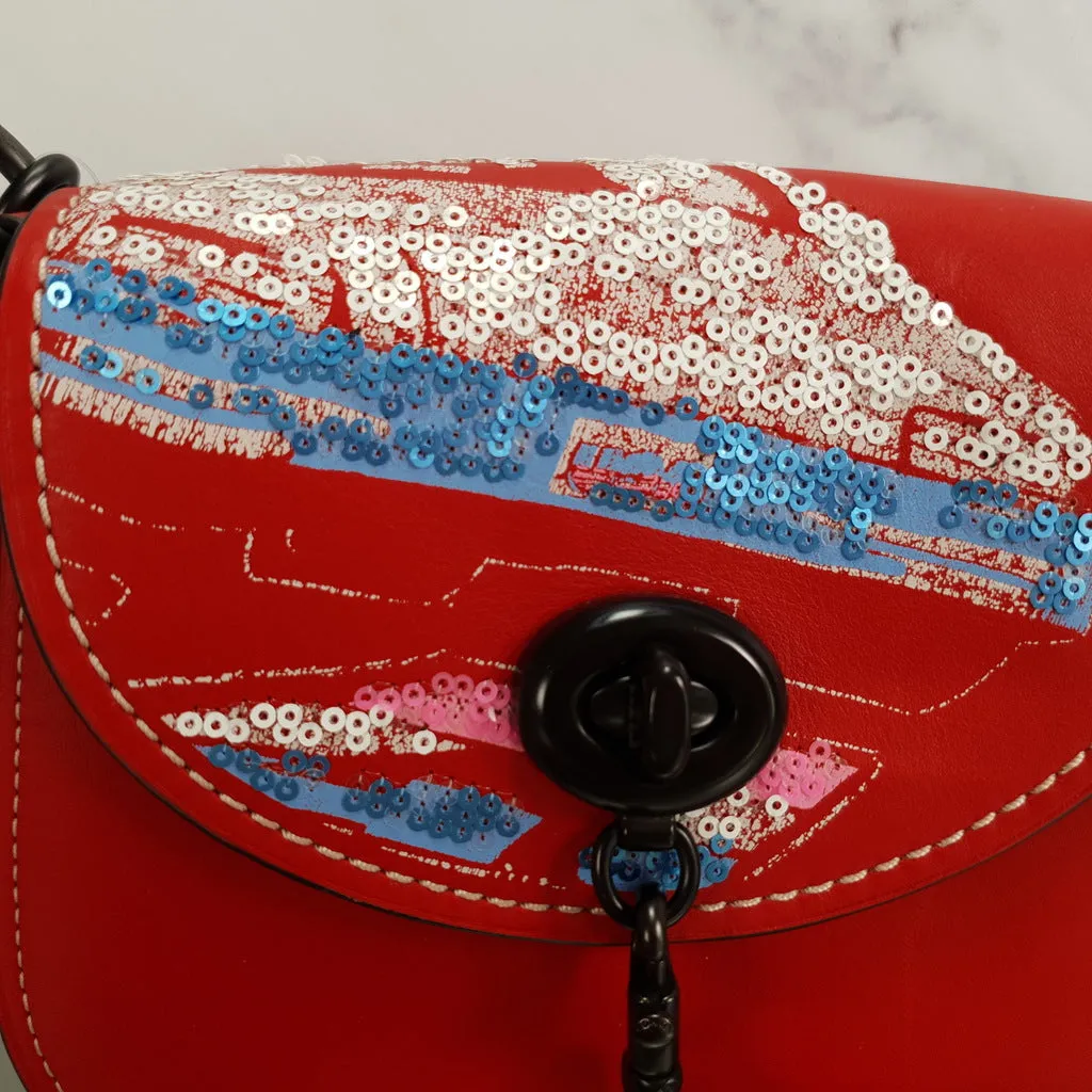 Coach 1941 Red Saddle 17 Bag with Sequin Emblem Coupe Rally Car - Limited Edition